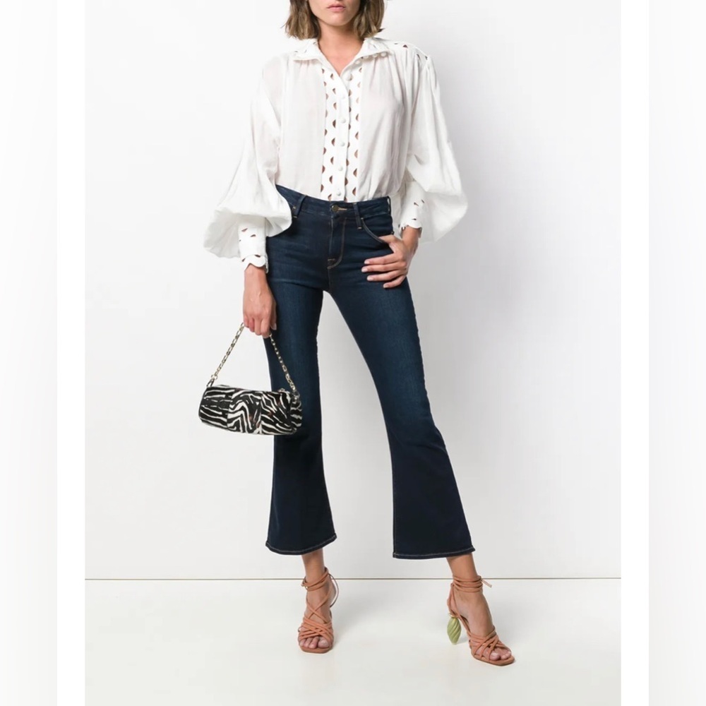 Frame distressed ripped Dark Blue Flared Jeans le crop mini boot 30 - Picture 12 of 14